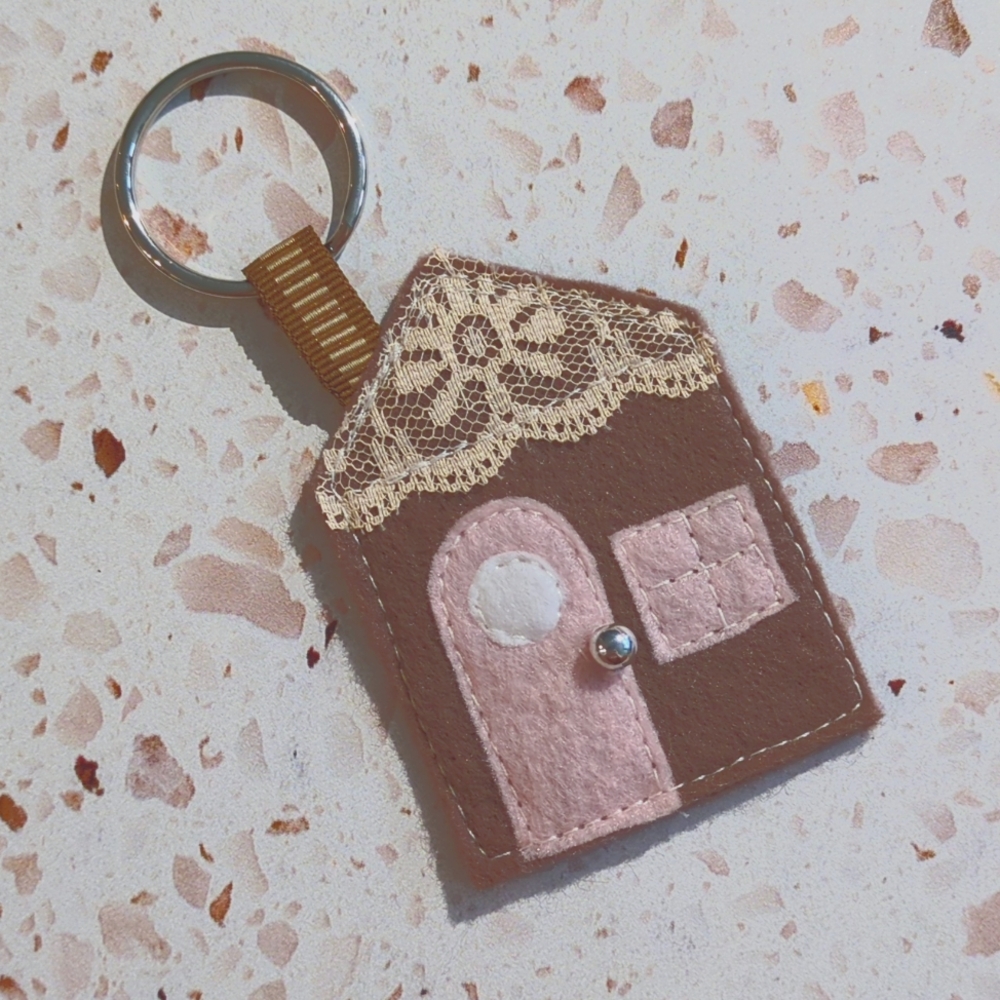 Cute Embellished Cottage Key Tag No Place Like Home Quote Felt Lace Bead | New#7